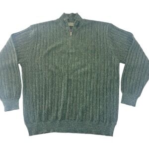 Peru Unlimited Baby Alpaca Sweater 1/4 Zip Mens XL Rib Knit Peruvian Green